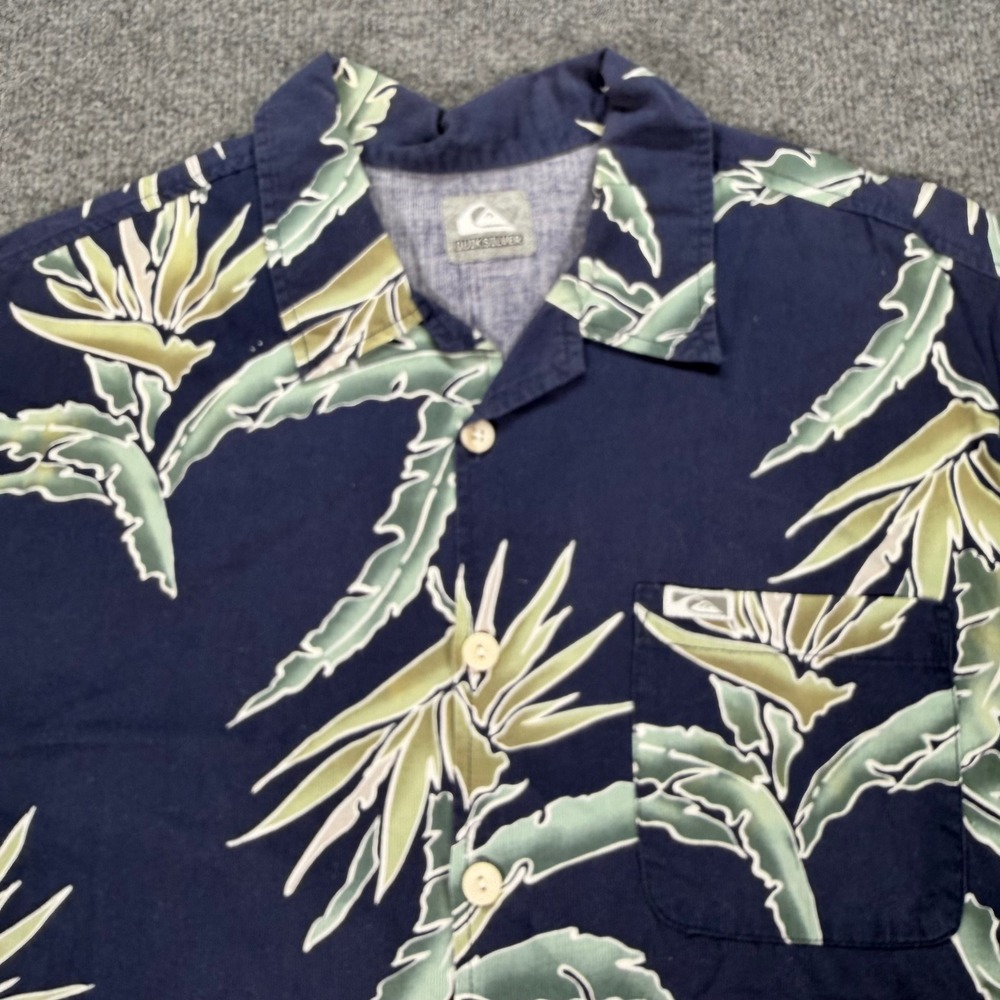 Quiksilver Mens Bird of Paradise Floral Button Up Shirt Blue Short Sleeve #4162
